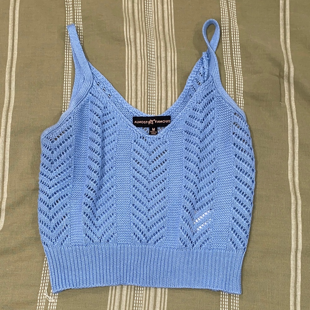 Almost Famous Blue Knit Crop Top